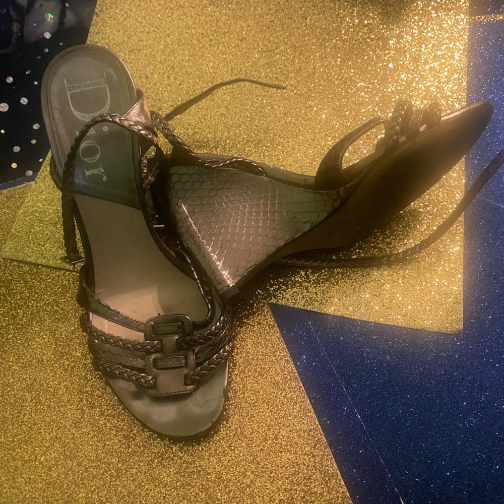 DIOR METALLIC GREY-PEWTER BRAIDED LEATHER WEDGE VNTG 7 ELEGANT LUX Shoes $ FIRM - Picture 8 of 11